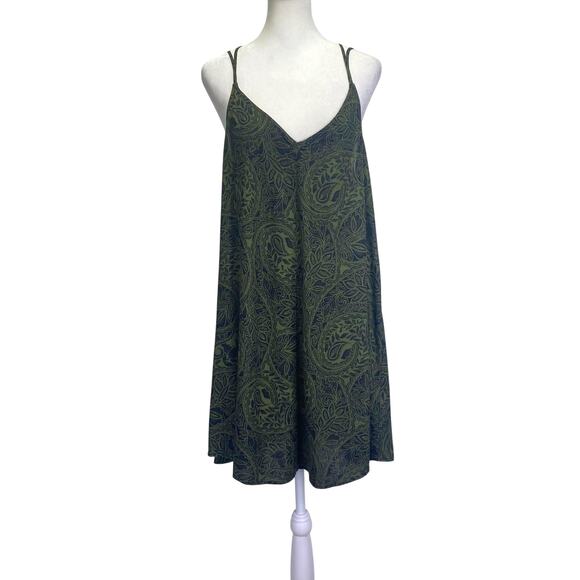 ABERCROMBIE & FITCH Boho Paisley Aline Mini Dress S Green Black Strappy Cut Out - Picture 1 of 11